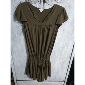 Splendid Ruffled Cap Sleeve Mini Dress Large Olive Green Boho Feminine